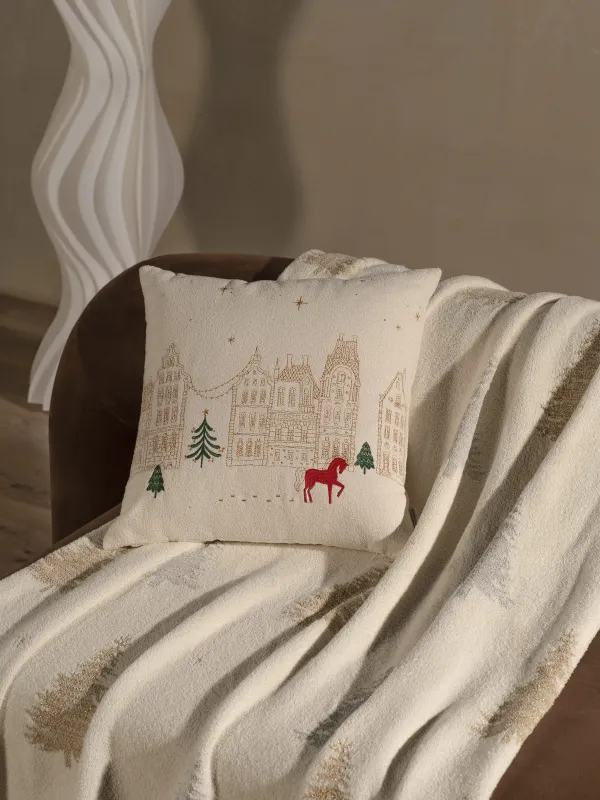 Сәндік жастық, 45х45 см, букле, сүт түстес, Жылқы, Boucle, image-2