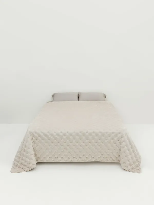 Төсек жапқыш, 220х240 см, сырылған, барқыт/микрофибра, сүт түстес, Сызықтар, Stitch velvet, image-5