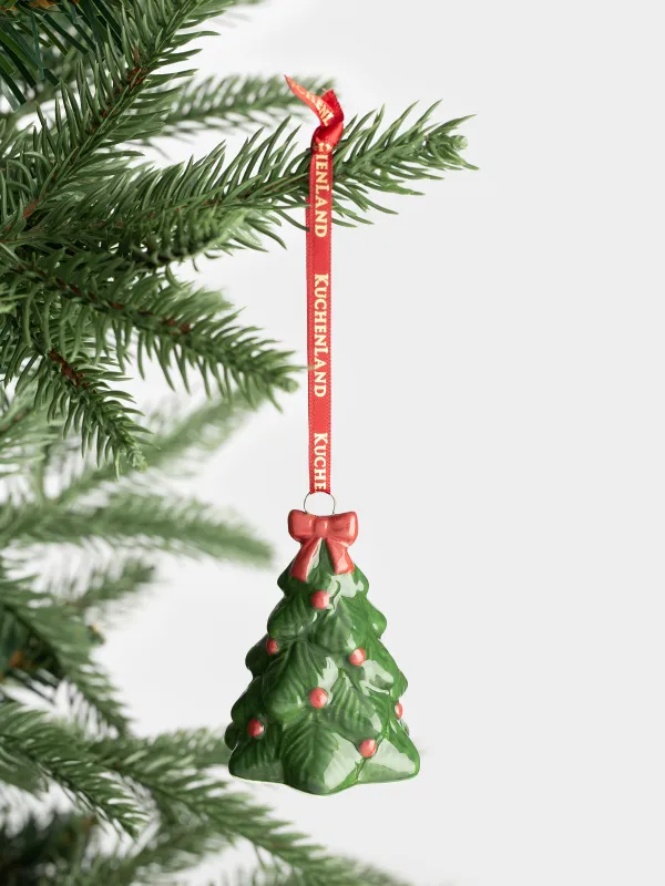 Шырша ойыншығы, 6 см, керамика, жасыл, Бантигі бар шырша, Figure christmas, image-2