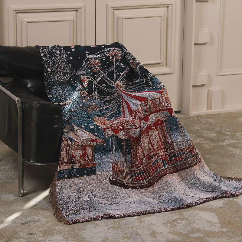 Жамылғы, 130х170 см, шашағы бар, гобелен, ДИЗАЙН, Ride christmas