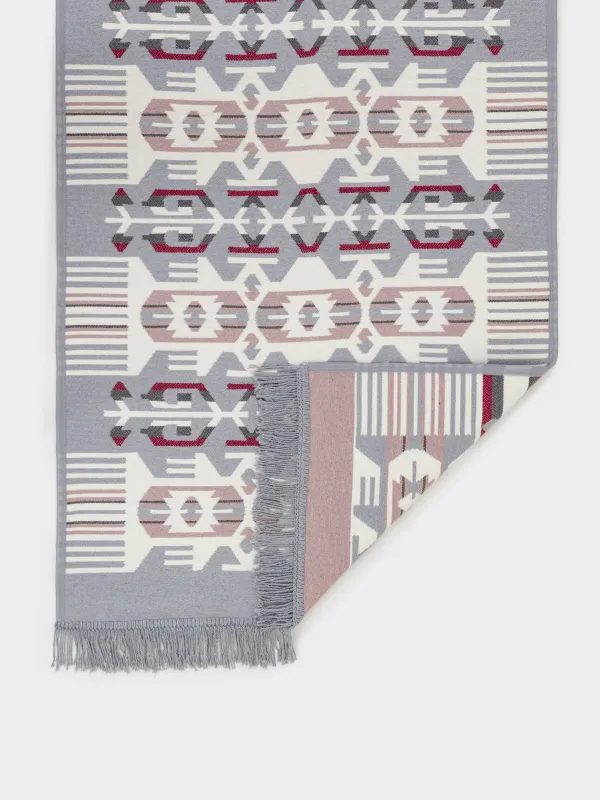 Кілемше, 80х150 см, екі жақты, шашақты, акрил, ақ-сұр, өрнек, Carpet, image-4