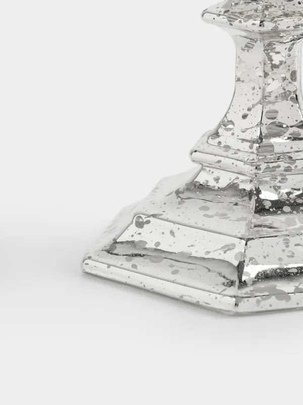 Шам ұстағыш, 9 см, жіңішке шамға арналған, аяқты, шыны, күміс, Patina, image-1