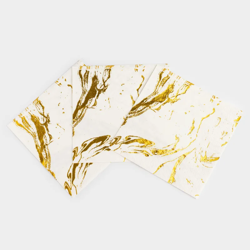 Қағаз майлықтар, 33х33 см, 20 дана, ақ, алтын мәрмәр, Maniera, image-2