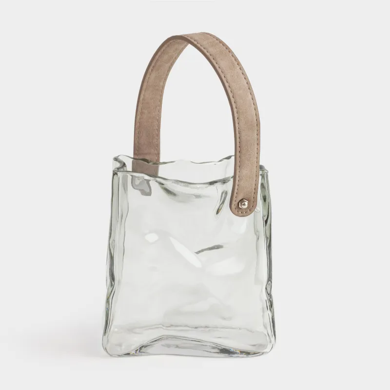 Гүл вазасы, 17 см, сәндік, тұтқасы бар, шыны/полиуретан, сұр, сөмке, Crumple color, image-0