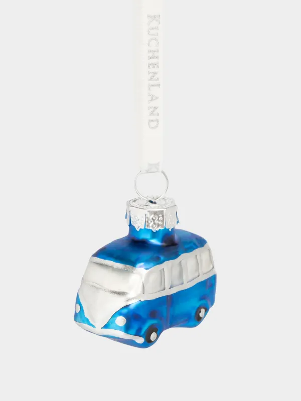 Шырша ойыншығы, 4 см, шыны, жылтырақтары бар, көк, Автобус, Figure christmas, image-0