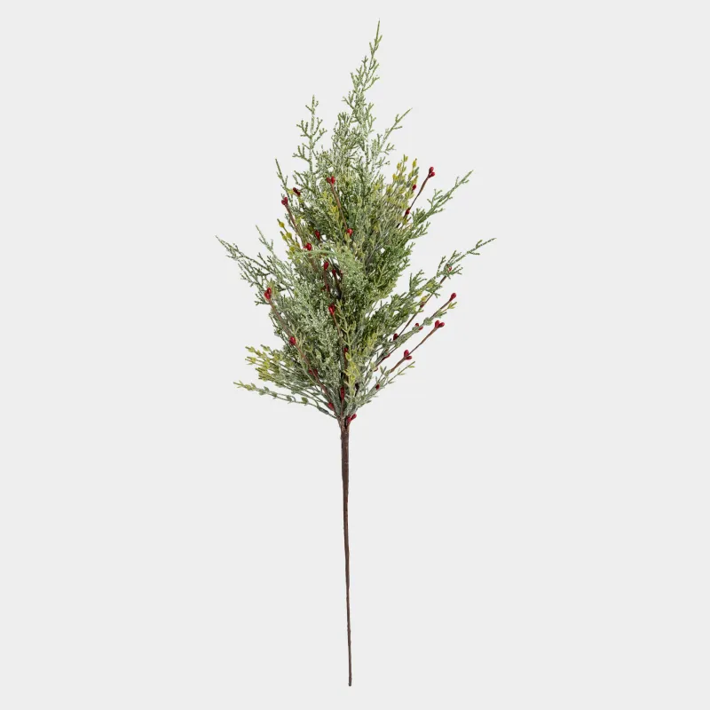 Ветка декоративная, 71 см, пластик, Хвоя с бордовыми ягодами, Conifer decor