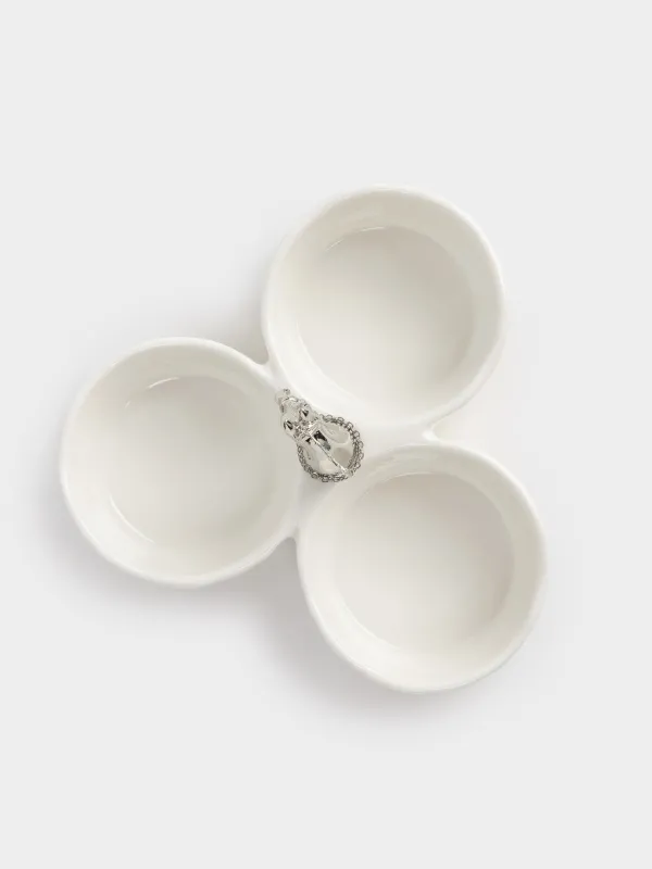 Менажница, с декором, 17 см, 3 отд, фарфор P/металл, молочная, Конь, Horse silver, image-1