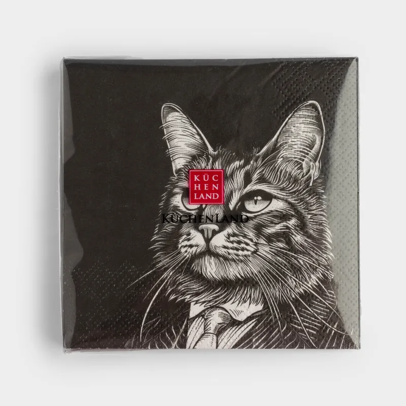 Қағаз майлықтар, 21х21 см, 20 дана, төртбұрышты, қара, Костюмдегі мысық, Cat, image-3