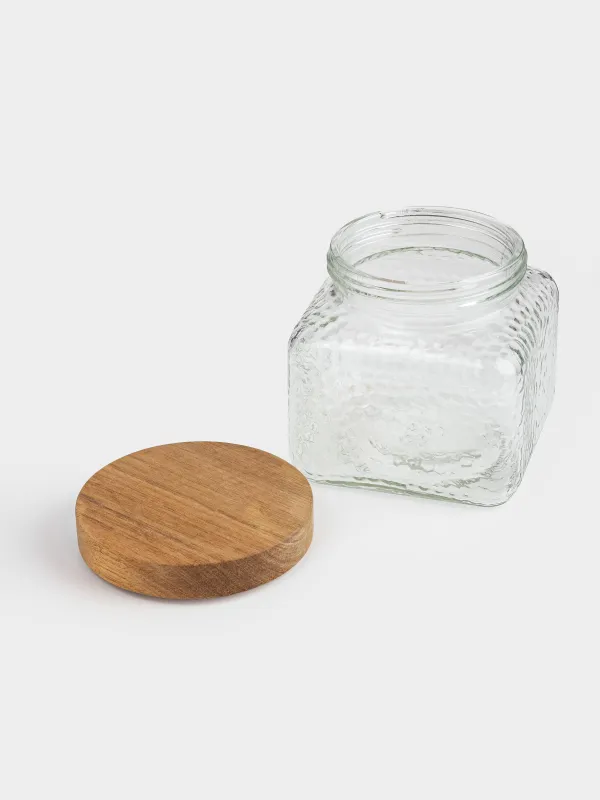 Сусымалы өнімдерге арналған құты, 1,2 л, шыны/ағаш, Ripply wood, image-2