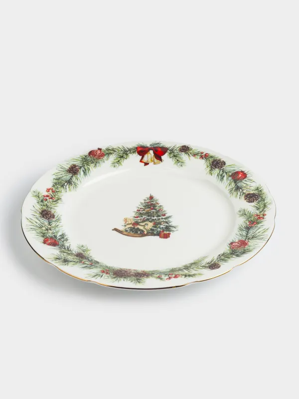 Тарелка обеденная, 27 см, фарфор F, белая, Лошадка с елкой, Christmas miracle classic, image-1