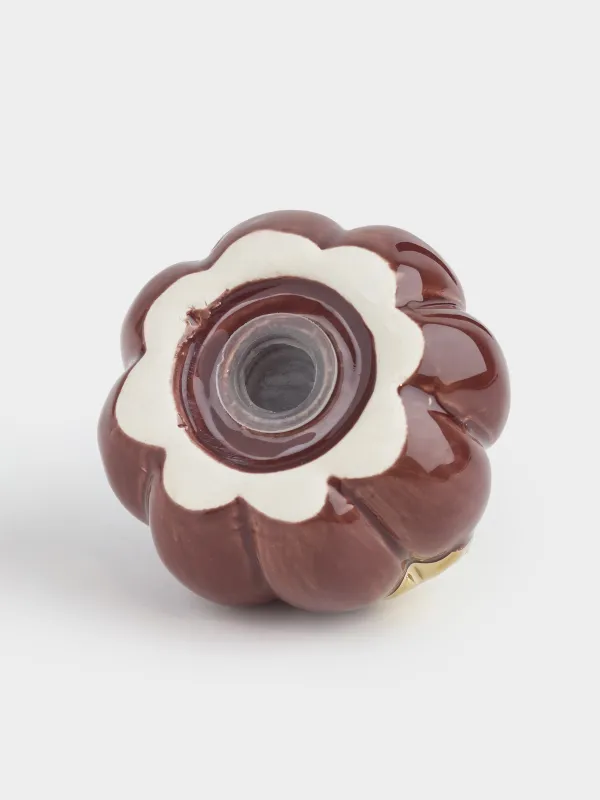 Тұз немесе бұрышқа арналған ыдыс, 6 см, керамика, қою қызыл-алтын, Жапырағы бар асқабақ, Colors autumn, image-2