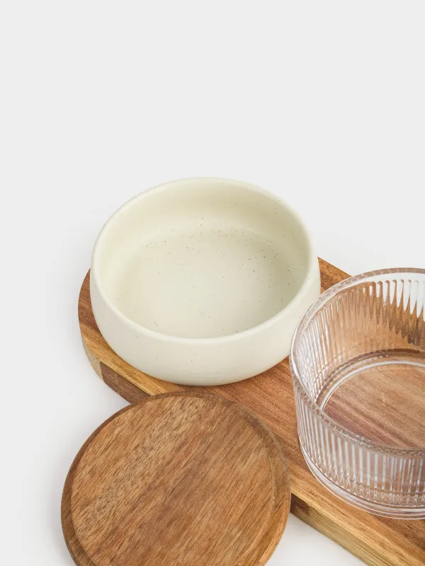 Тіскебасарларға арналған жиынтық, 3 зат, тұғырда, таяқшалары бар, керамика/ағаш, ақ-қара, Noble tree, image-3