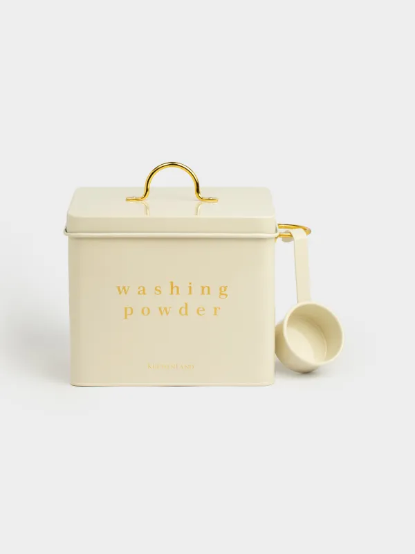 Кір жуғыш ұнтаққа арналған контейнер, 4 л, өлшеуіш қасығы бар, металл, ақ, Compact gold, image-0