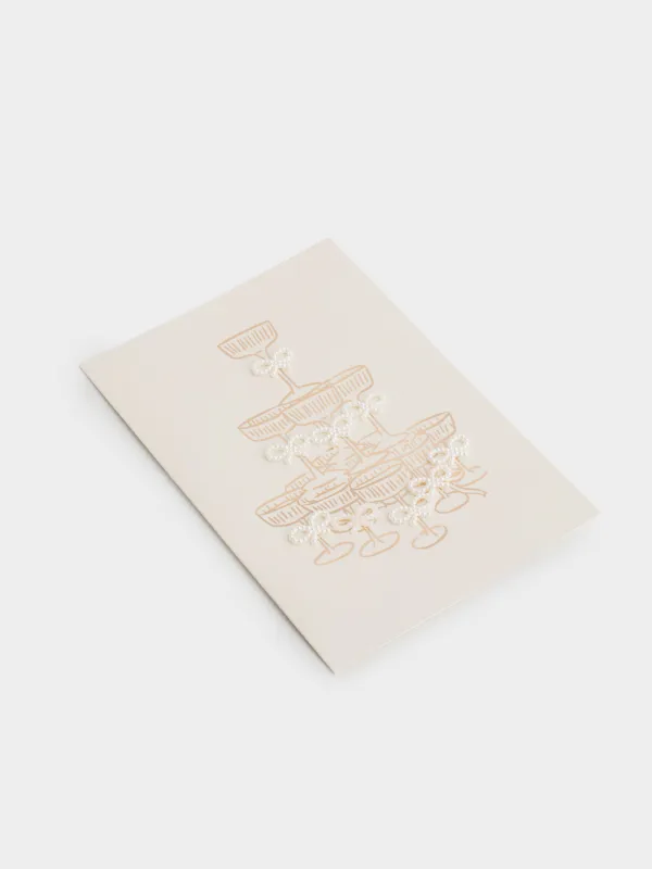 Открытка подарочная, 12х17 см, бумага, белая, Бокалы с бантами, Pearl bow, image-2