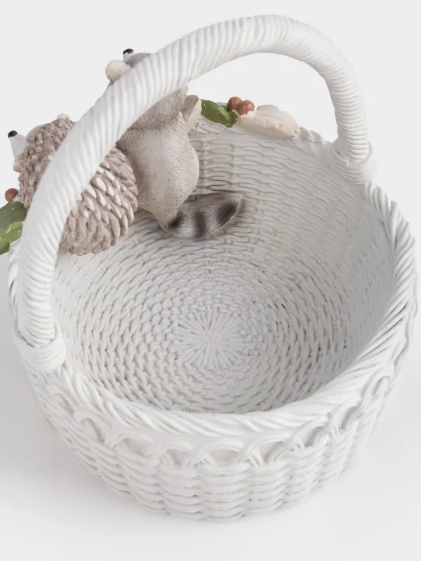 Сәндік ваза, 22х20 см, тұтқасы бар, полирезин, ақ, Себеттегі жанат пен кірпі, Slight frost, image-4