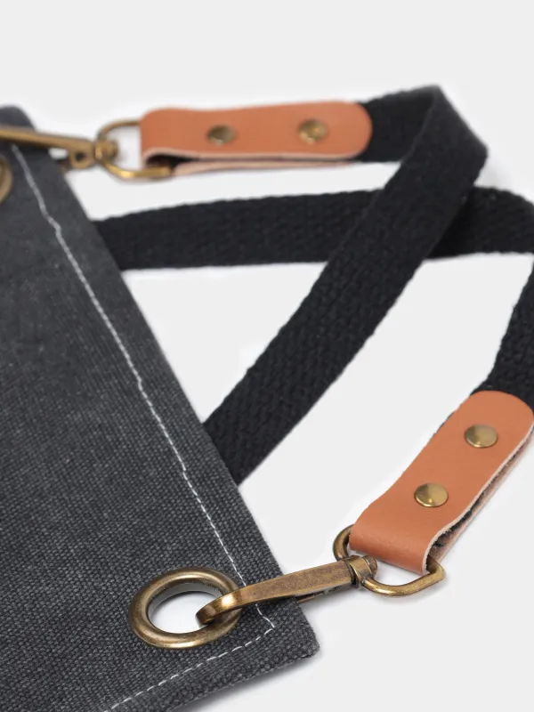 Алжапқыш, 58х78 см, қалталары бар, брезент / жасанды былғары, қара, барбекю, image-3