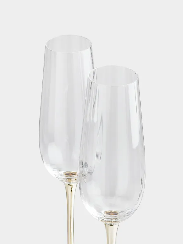 Бокал для шампанского, 200 мл, 2 шт, стекло, золотистая ножка, Glyfada, image-3