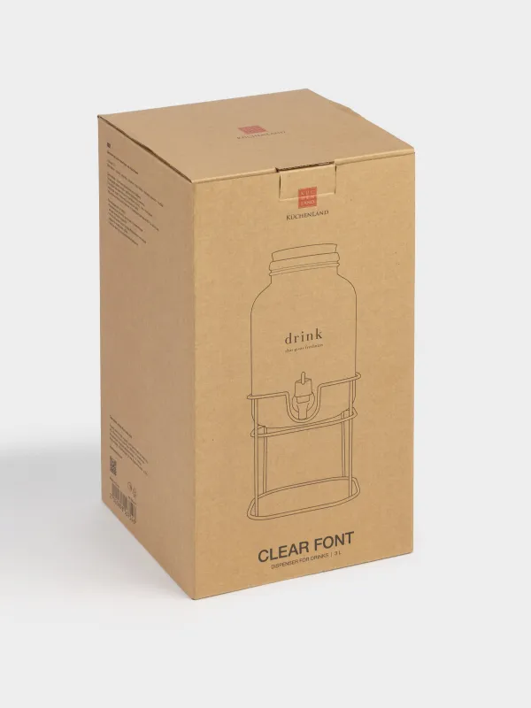 Сусындарға арналған диспенсер, 3л, тұғырда, шыны/тығын/металл, Clear font, image-5