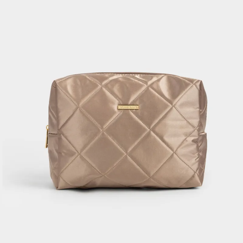 Косметикалық сөмке, 27х17 см, сырылған, сәтен, сүт түстес, Quilted silk