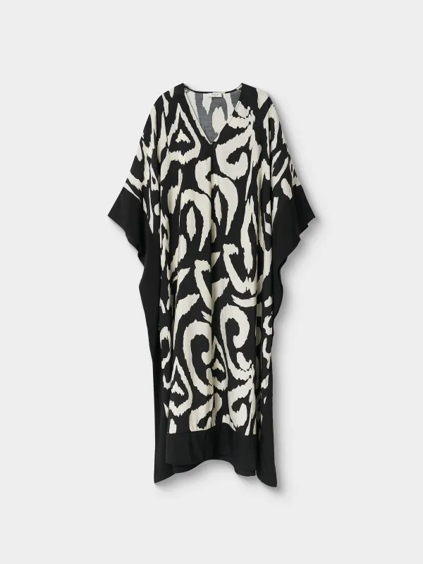 Платье женское, макси, единый размер, с длинным рукавом, вискоза/полиэстер К, черно-белое, Emarita, image-4