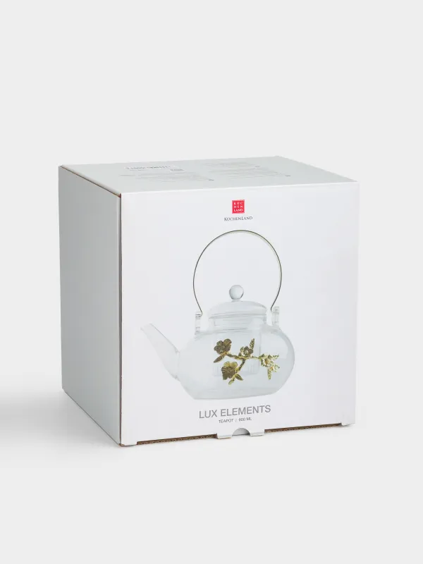 Шайнек, 900 мл, металлдан жасалған шыны, Алтын түсті гүлдер, Lux elements, image-4