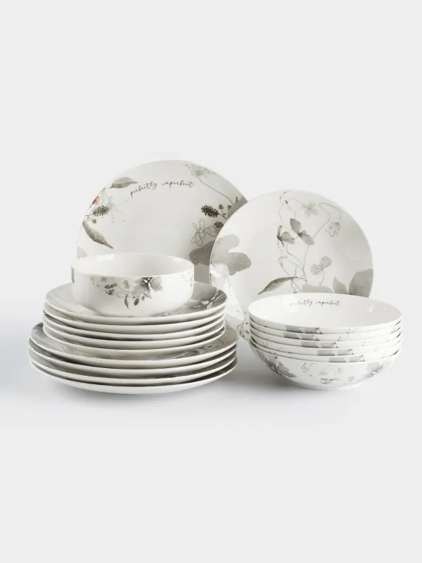 Ас сервизі, 6 адам, 19 зат, фарфор N, Сұр гүлдер, Watercolor, image-0