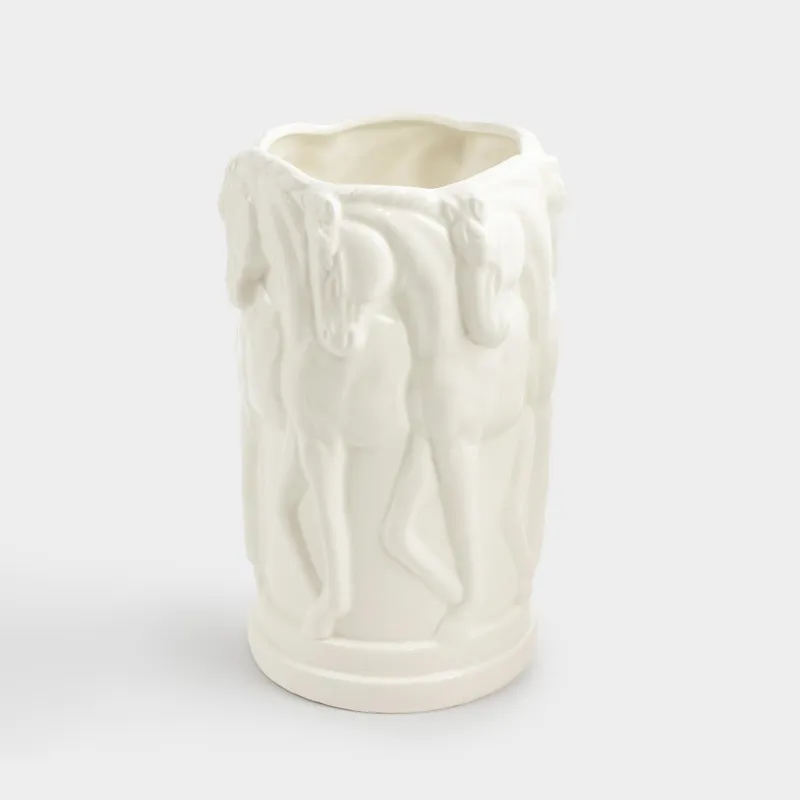 Гүл вазасы, 24 см, керамика, сүт түстес, Жылқы, Horse pattern