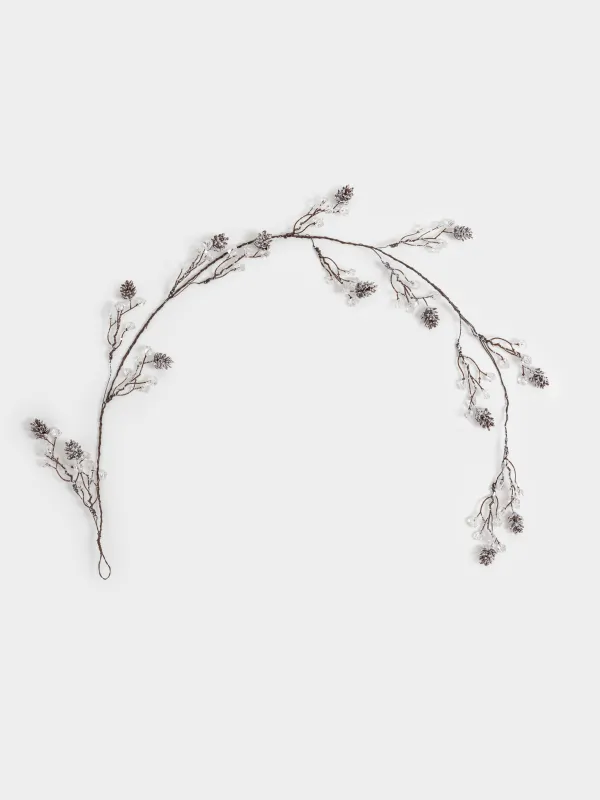 Ветка-гирлянда декоративная, 1,2 м, пластик/металл, Шишки с кристаллами, Crystal sparkle, image-0