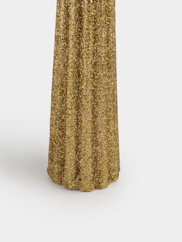Свеча, 25 см, тонкая, с блестками, золотистая, Ribbed candle, image-2