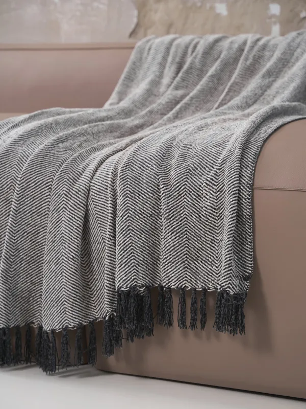 Жамылғы, 130x170 см, шашағы бар, шенилл, сұр-ақ, ирек, Chenill, image-3