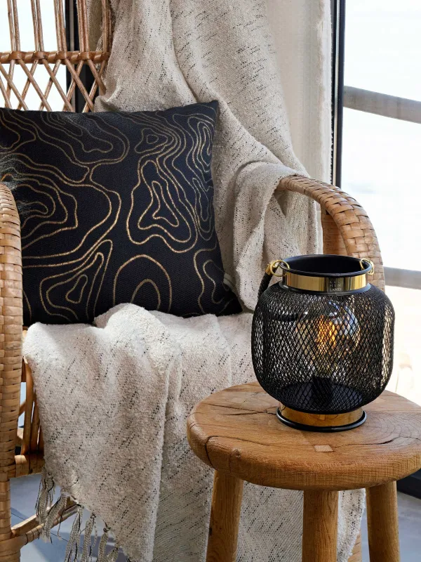 Сәндік шам, 20 см, тұтқасы бар, металл/пластик, қара-алтын түсті, Тор, Twist black, image-5