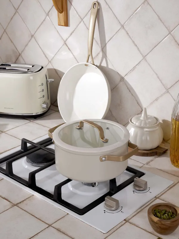 Кәстрөл, 24 см, 5,5 л, қақпағы бар, қапталған, алюминий, сүт түстес, Piatto gold, image-7