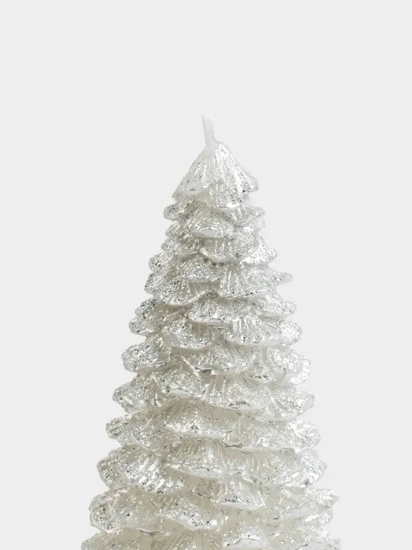 Шам, 18 см, жылтырақтары бар, күміс, Шырша, Fir candle, image-1