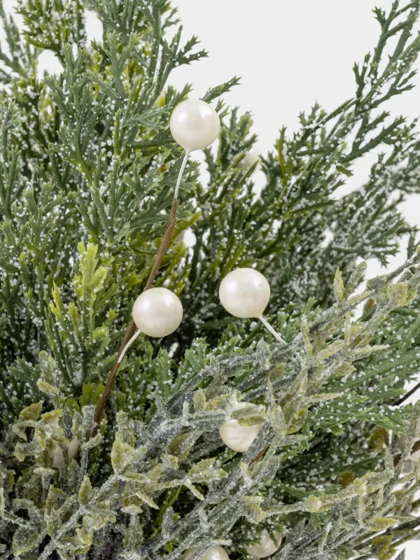 Букет декоративный, 40 см, Хвоя с белым жемчугом, Conifer pearl decor, image-3