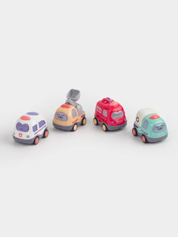 Набор игрушек, 6 см, 4 пр, инерционный, пластик, Машинки, Kids cars, image-0