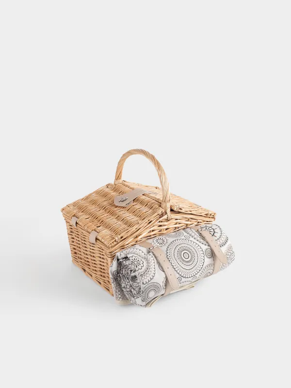 Пикник себеті, 40х28 см, 4 адам, 21 зат, көрпе, жүзім сабағы, сарғылт-қоңыр, Picnic, image-0