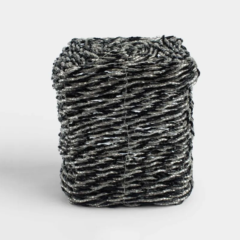 Шкатулка, 10х10 см, бисер, черно-серебристая, Shiny beads, image-0