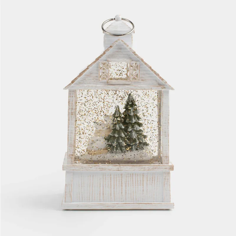 Снежный фонарь, 17 см, с подсветкой, пластик, белый, Мишка в домике, White style