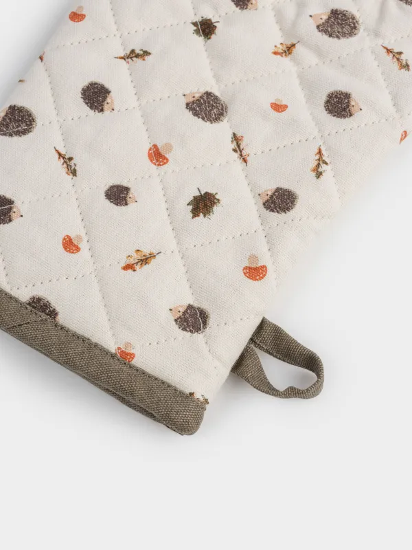 Ыдыс ұстағыш-қолғап, 17х33 см, мақта, сарғылт-қоңыр, Кірпі, жапырақтар мен саңырауқұлақтар, Autumn hedgehog, image-1