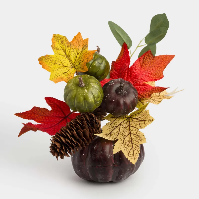 Сәндік композиция, 21 см, полистирол, Қара асқабақтағы күзгі букет, Grand garden decor, image-1