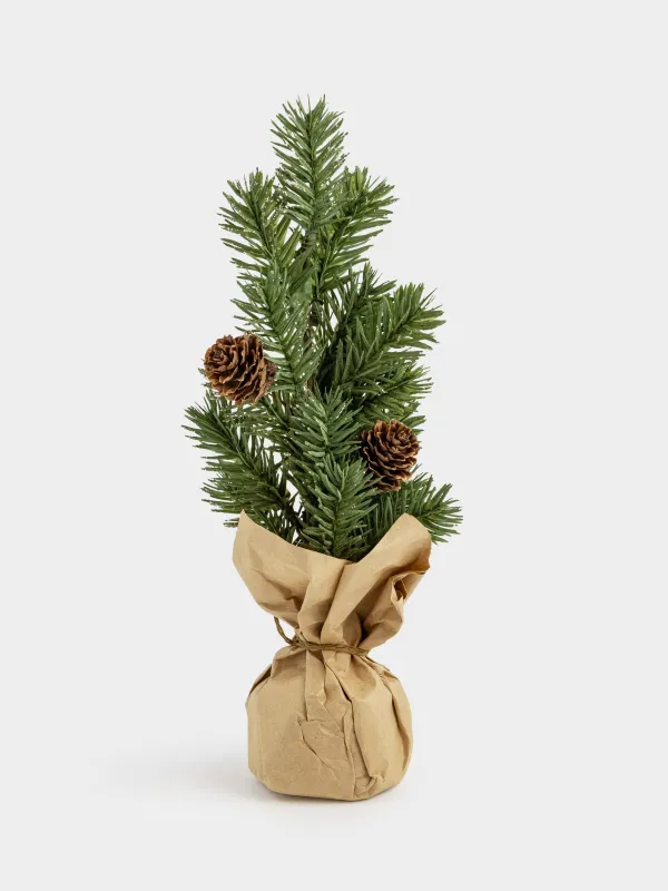 Сәндік композиция, 25 см, крафтта, пластик, шампан, конусы бар инелер, Conifer champagne, image-0