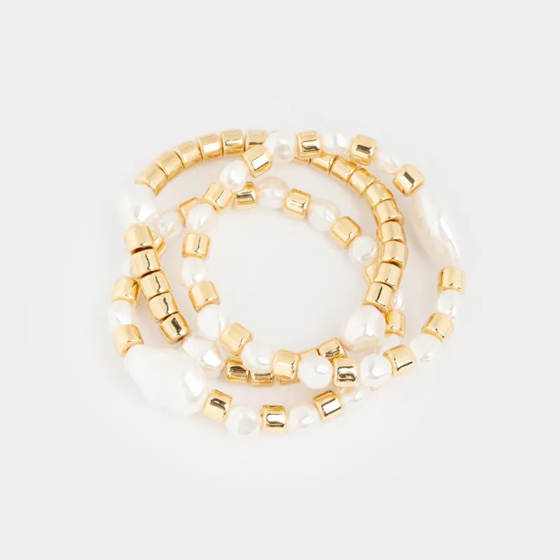 Білезіктер жиынтығы, 18 см, 3 дана, акрил/пластик, алтын түстес, Моншақтар, Pearl