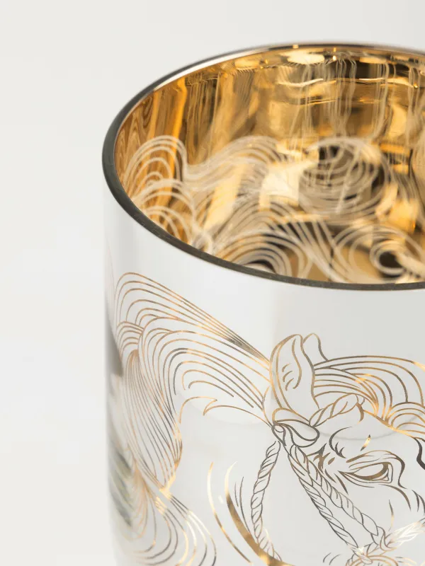 Подсвечник, 20 см, для чайной свечи, на ножке, стекло, золотистый, Лошадь, Horse gold, image-3