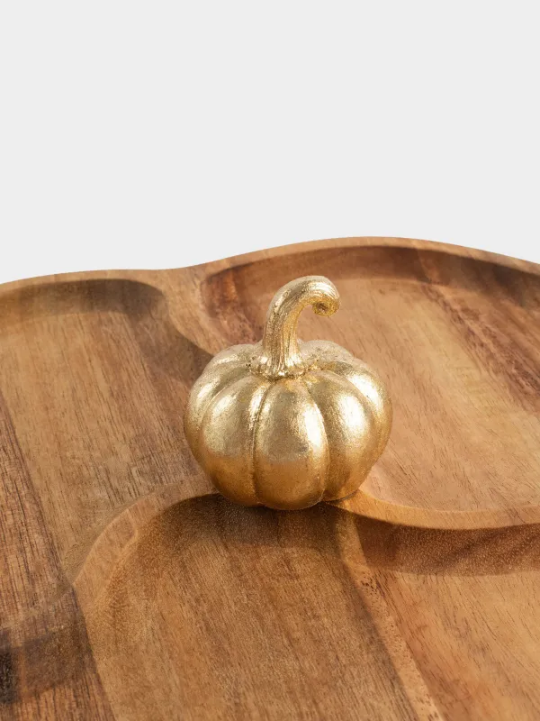 Менажница, с декором, 27х27 см, 3 отд, дерево/полирезин, Золотистая тыква, Noble tree, image-1