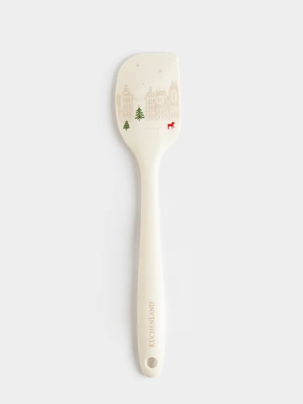 Лопатка-шпатель, 27 см, силикон, молочная, Зимний город, Snow sparks, image-4