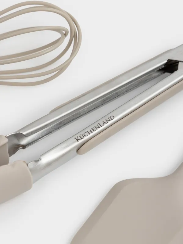 Набор для выпечки, 3 пр, лопатка/щипцы/венчик, силикон/сталь, бежевый, Benefit, image-4