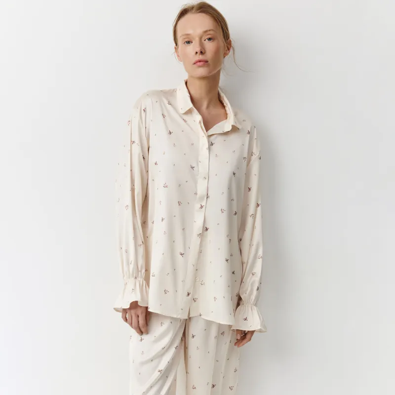 Әйелдер жейдесі, үйге арналған, өлшемі L, ұзын жеңді, полиэстер К, сүт түстес, Гүлдер, Roldia