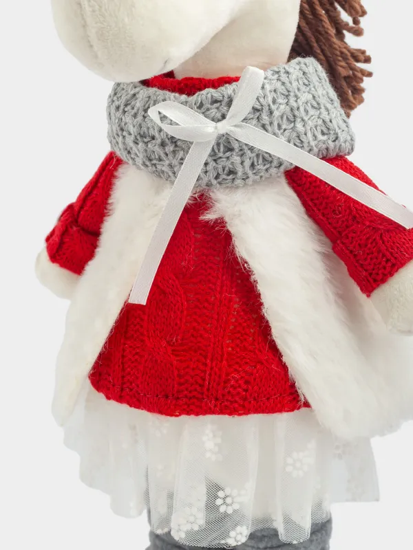 Сәндік бұйым, 33 см, полиэстер, сарғылт-қоңыр және сұр, Қызыл свитер киген жылқы, Cute horse, image-3