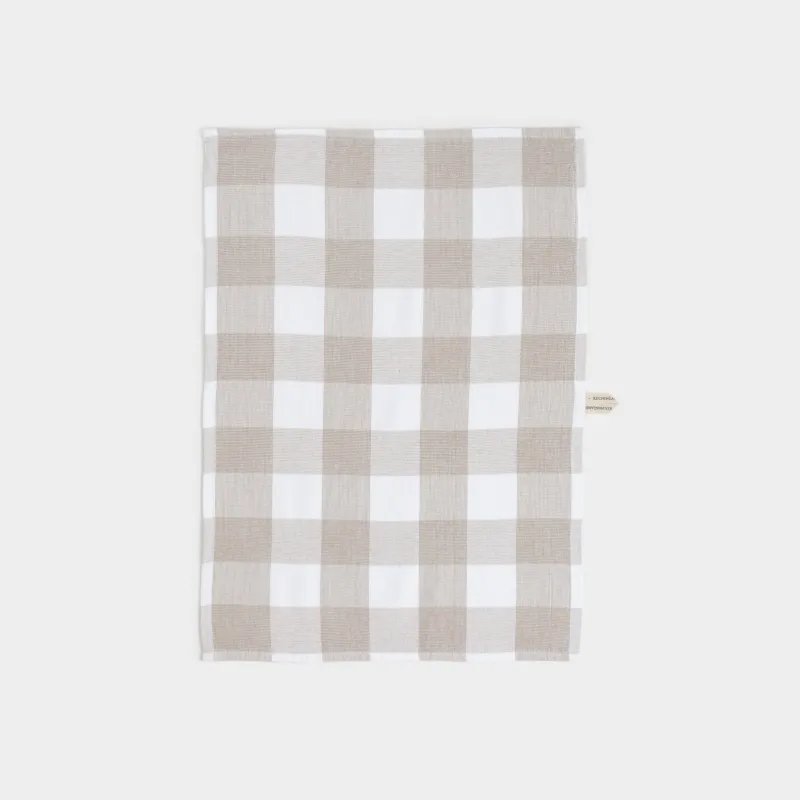 Полотенце кухонное, 40х60 см, хлопок, молочно-бежевое, Клетка, Cage pattern