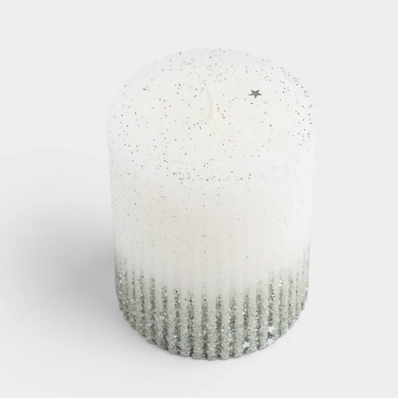 Шам, 8 см, цилиндрлік, жылтырақтары бар, ақ-күміс, Metallic glow, image-2